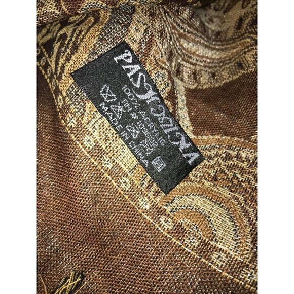 Pashmina Shawl Wrap Scarf Fringe Bohemian Brown, Tan  & Gold Paisleys - Picture 6 of 6